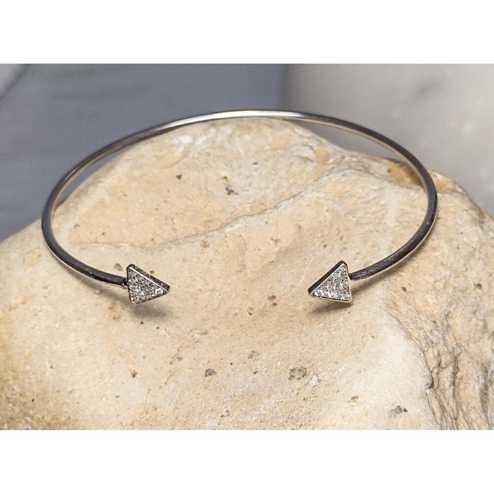 Marked Sterling Silver 925 CZ Pave Arrow Cuff Bracelet Signed